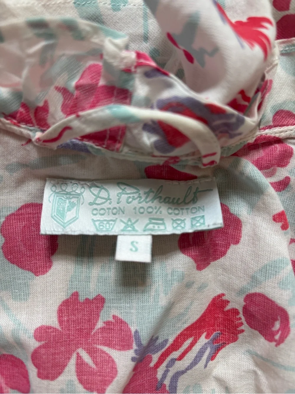 D Porthault Floral Ruffle Wrap Robe in White and Pink S